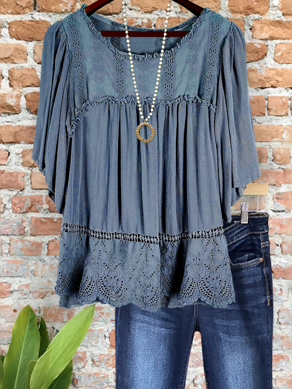 Retro Jacquard Textured Puff Sleeve Top