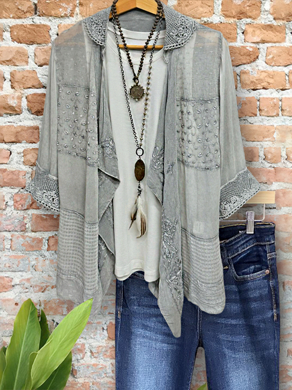Elegant Crochet Floral Patchwork Outerwear