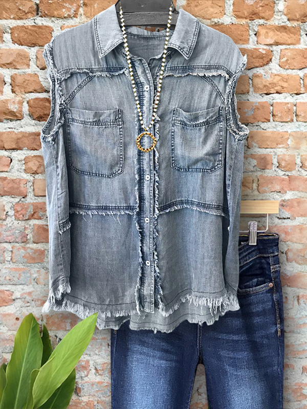 Vintage Denim Raw Edge Vest Shirt