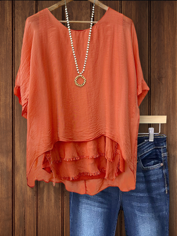 Women's top | Flowy Loose Textured Ruffle Hem Top |Website-shopcharmingrose