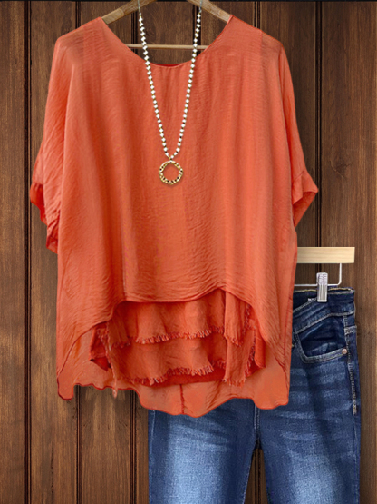 Flowy Loose Textured Ruffle Hem Top