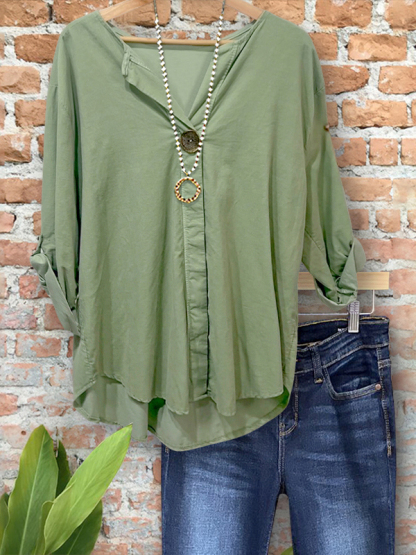 Vintage Cozy Wooden Button Notch V-Neck Top