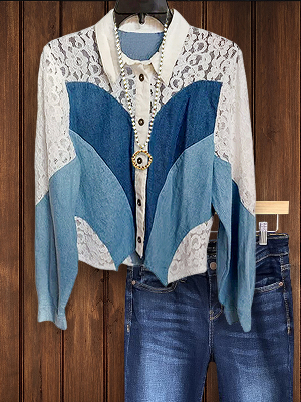 Women's top | Casual Vintage Lace Patchwork Top |Website-shopcharmingrose