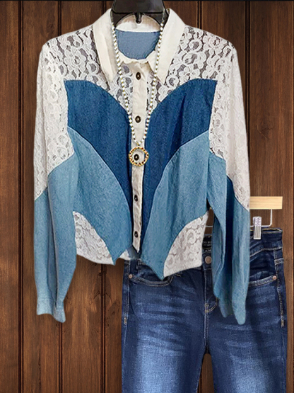Casual Vintage Lace Patchwork Top