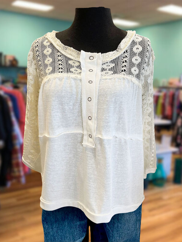 Casual Romantic Crochet Lace Button Top