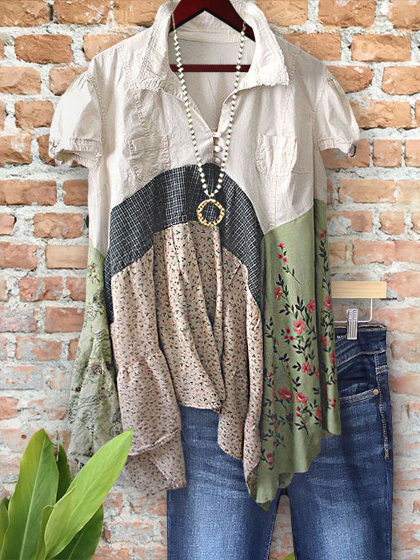 Vintage Floral Patchwork Irregular Hem Top