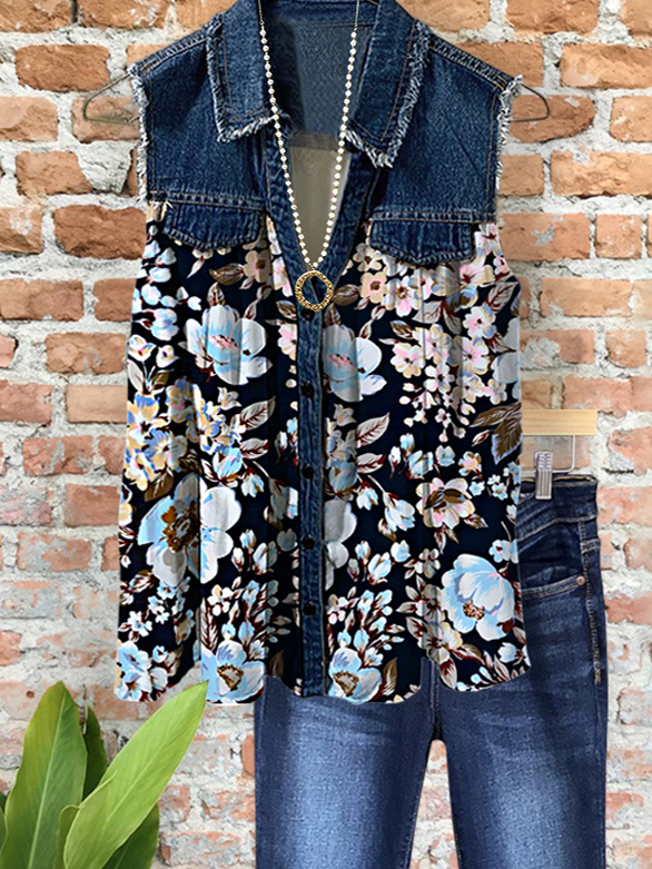 Vintage Charm Denim Ruched Top