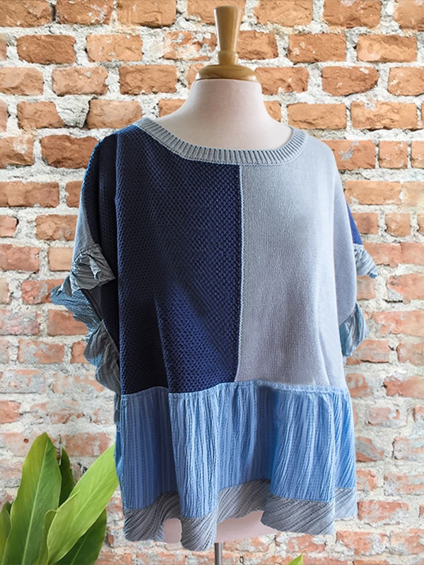 Casual Fashion Texture Striped Ruffle Sleeve Top