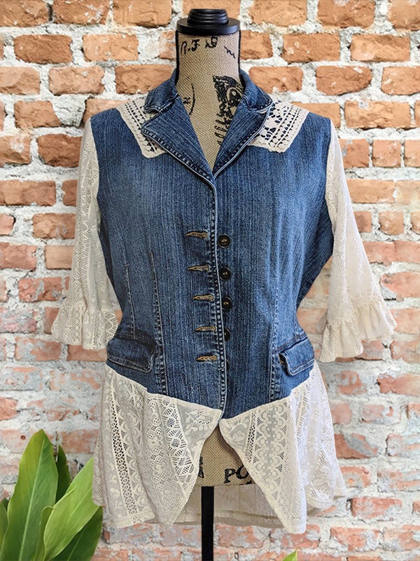 Romantic Vintage Denim Lace Crochet Patchwork Jacket