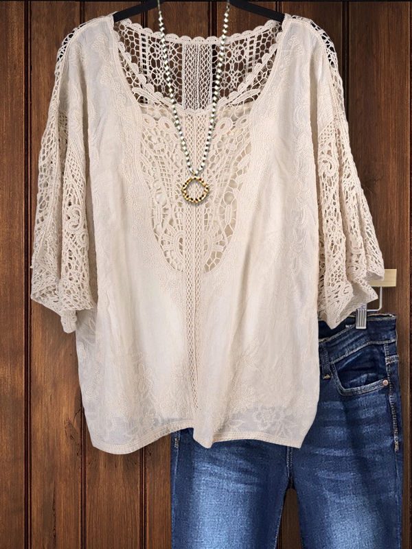 Bohemian Jacquard Crochet Crew Neck Top
