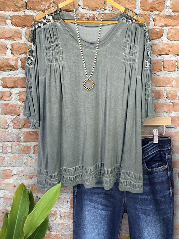 Vintage Soft Lace Panel Gathered Top