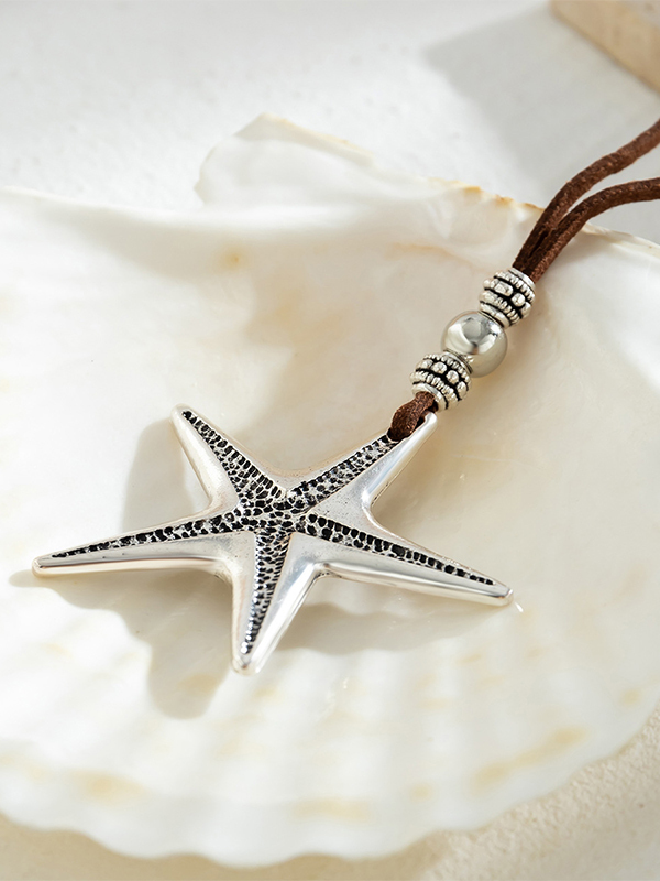 Vintage Beach Metal Starfish Pendant Necklace