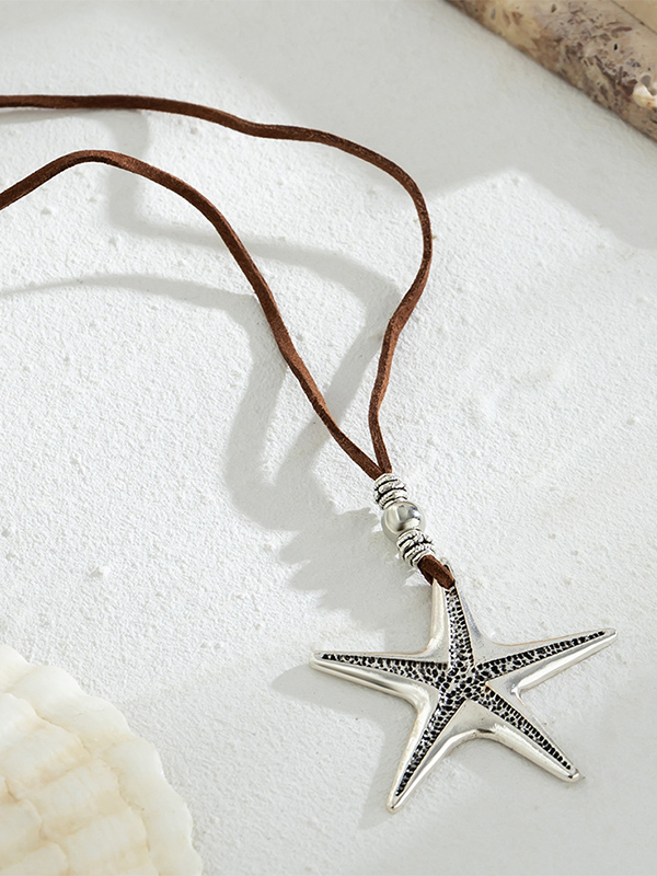 Vintage Beach Metal Starfish Pendant Necklace