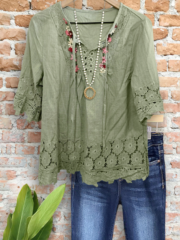 Casual Lace Floral Patchwork Top