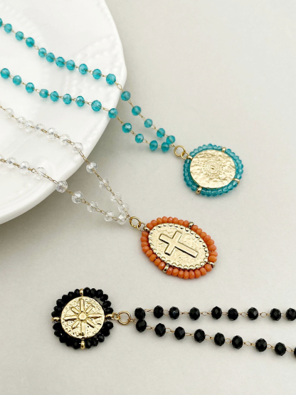 Ethnic Round Pendant Beaded Necklace