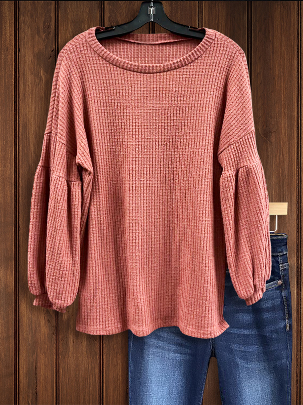 Women's blouse | Waffle Puff Sleeve Sweatshirt |Website-shopcharmingrose