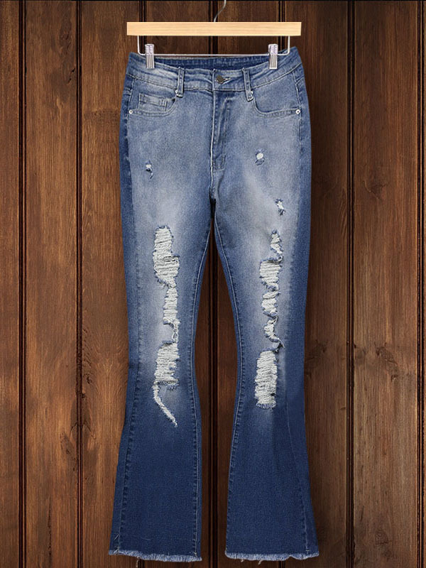 Women's pants | Distressed Stretch Flare Jeans |Website-shopcharmingrose