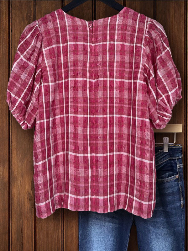 Puff Plaid Puff Sleeve Top