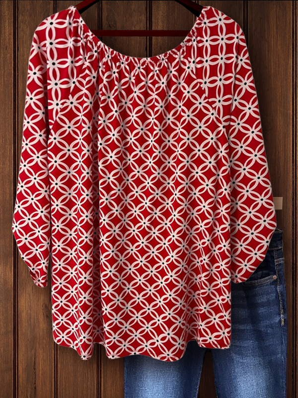 Retro Print Mid-Sleeve Top
