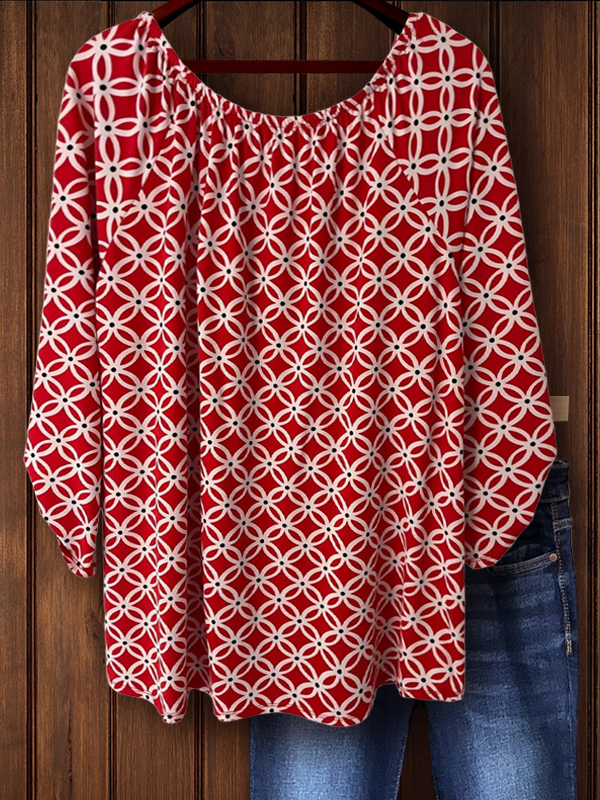 Retro Print Mid-Sleeve Top