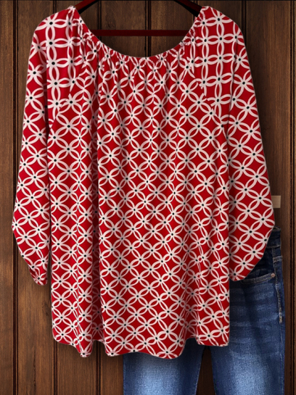 Retro Print Mid-Sleeve Top