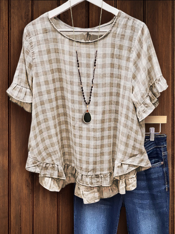 Women's top | Cotton Plaid Ruffled Top |Website-shopcharmingrose