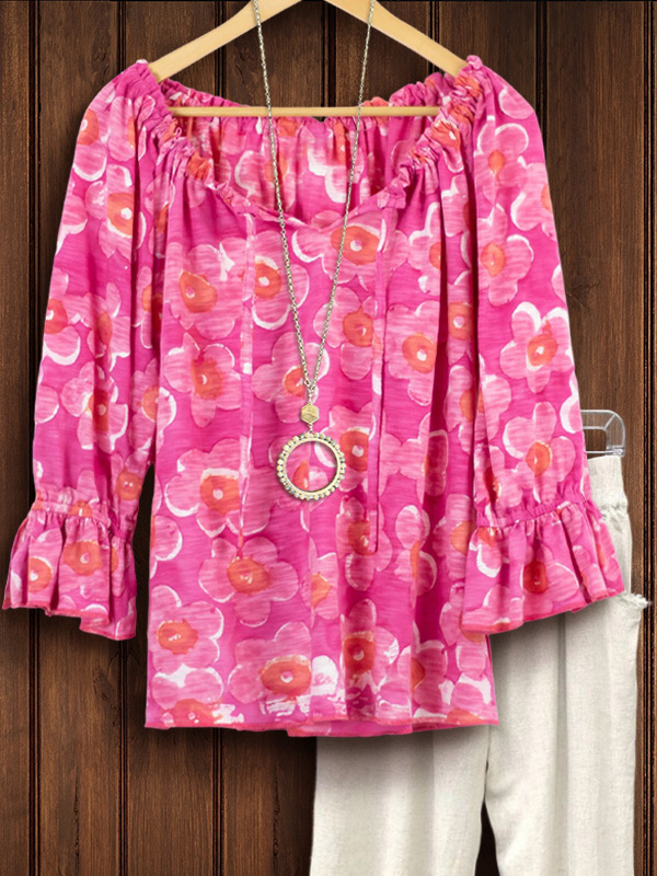 Floral Smocked Ruffle Sleeve Top