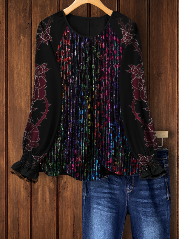 Women's top | Colorful Leopard Print Patchwork Crew Neck Top |Website-shopcharmingrose