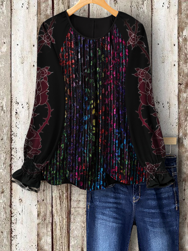 Colorful Leopard Print Patchwork Crew Neck Top