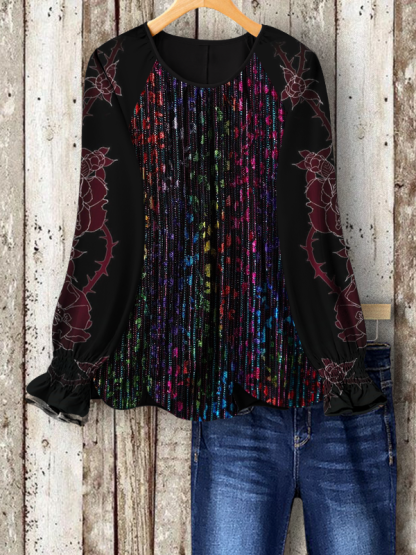 Colorful Leopard Print Patchwork Crew Neck Top