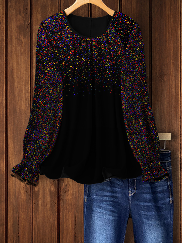 Women's top | Elegant Sequined Crew Neck Top |Website-shopcharmingrose