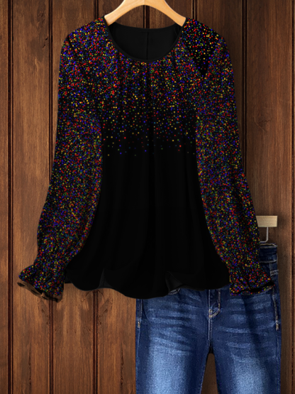 Elegant Sequined Crew Neck Top