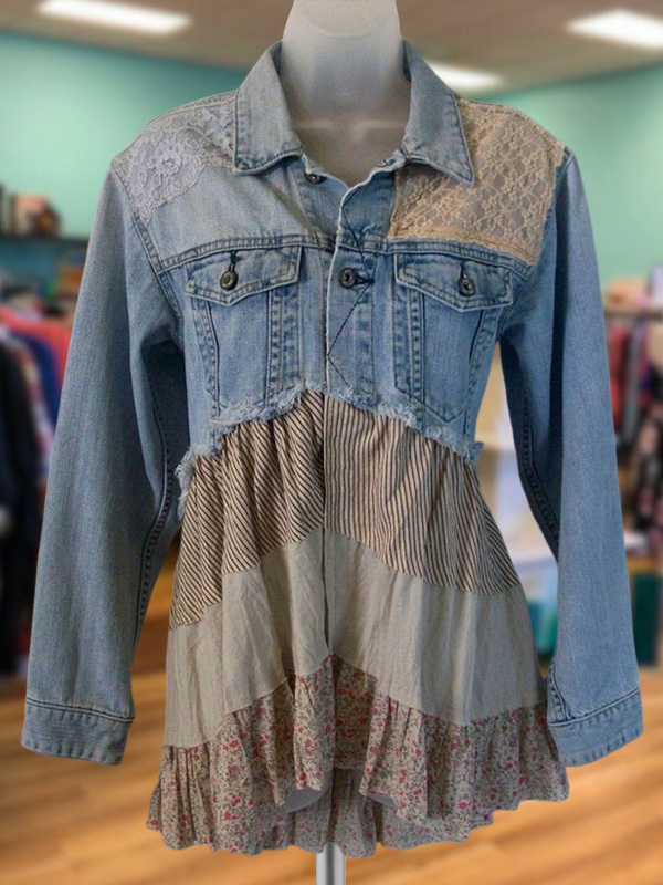 Pastoral Style Floral Patchwork Denim Jacket