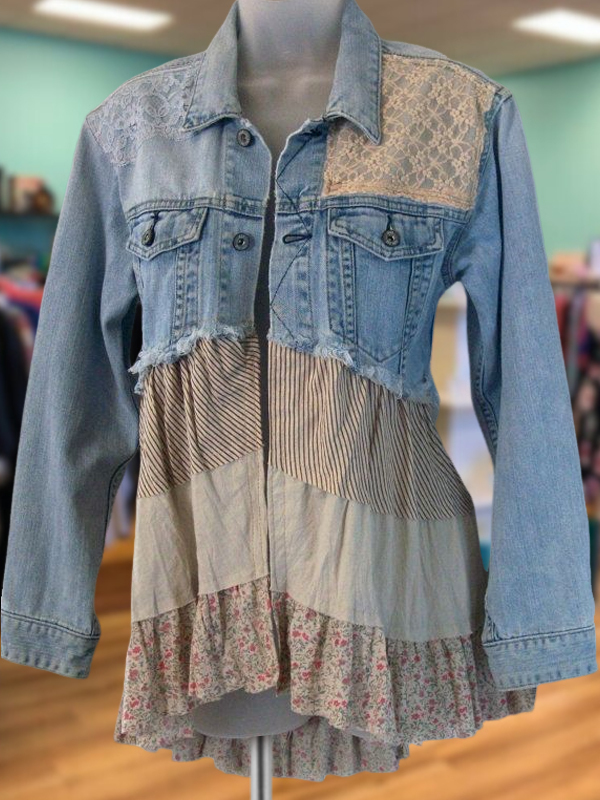 Women's outerwear | Pastoral Style Floral Patchwork Denim Jacket |Website-shopcharmingrose