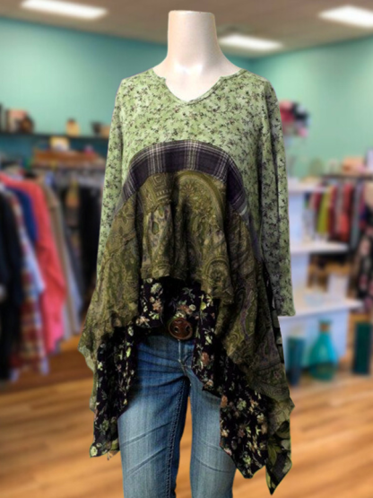Retro Floral Lotus Leaf Patchwork Top