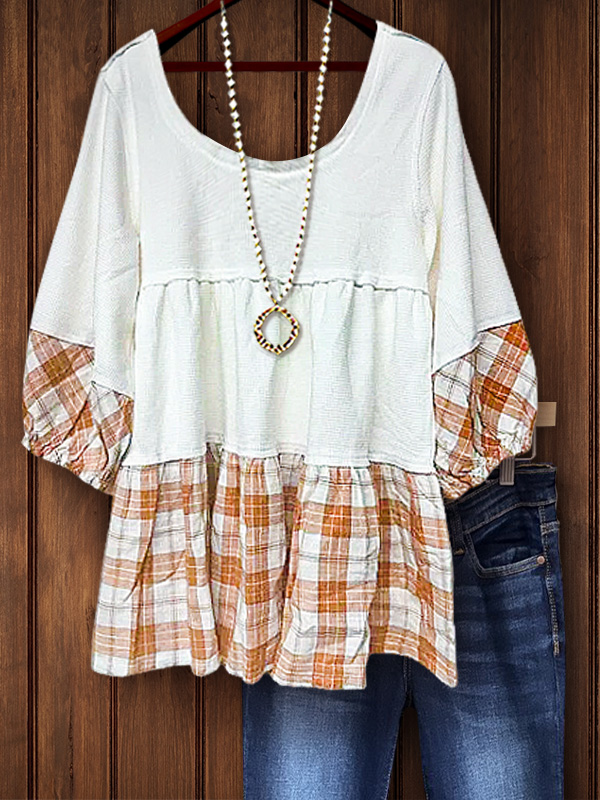 Casual Check Patchwork Top