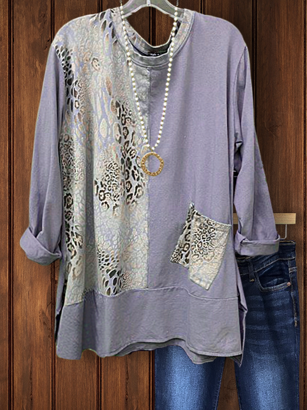 Casual Leopard Print Pocket Top