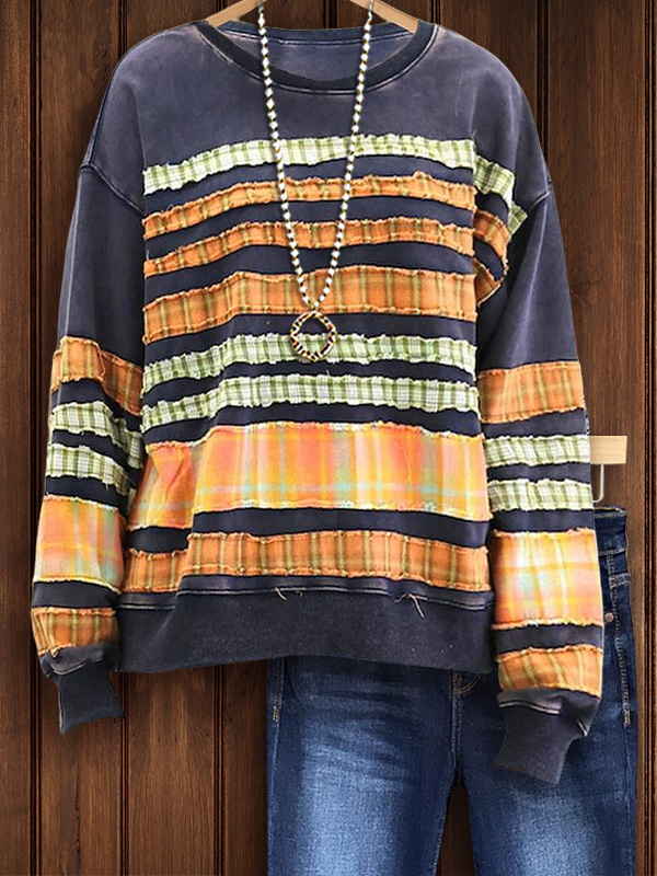 Casual Plaid Stitching Sweatshirt