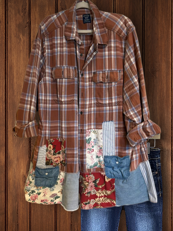 Vintage Plaid Patchwork Shirt