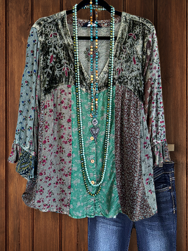 Retro Floral Patchwork Top