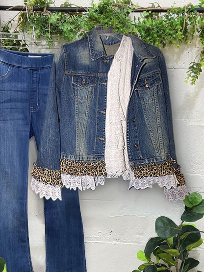 Vintage Leopard Lace Denim Jacket