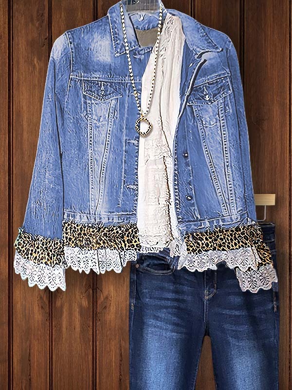 Vintage Leopard Lace Denim Jacket