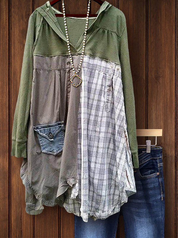 Casual Check Patchwork Top
