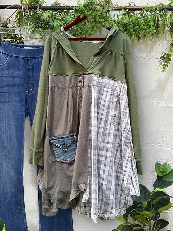 Casual Check Patchwork Top