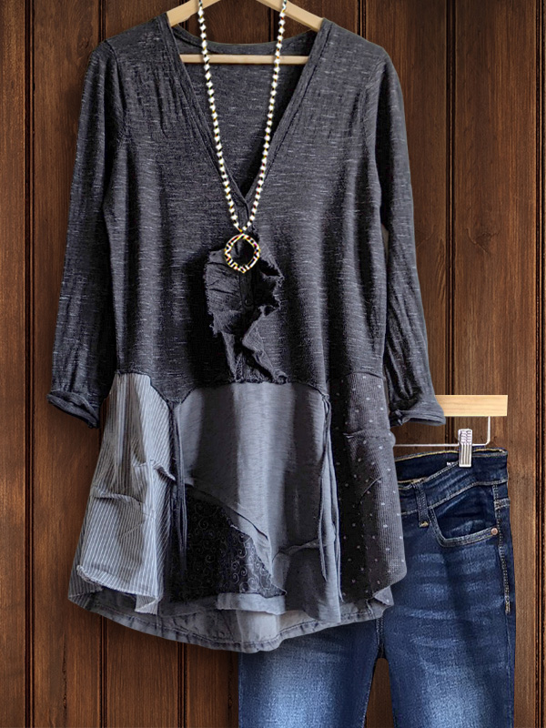 Casual Floral Irregular Patchwork Top