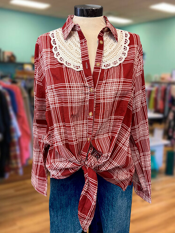Retro Red Plaid Lace Shirt
