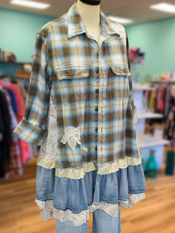 Vintage Lace Ruffle Check Shirt