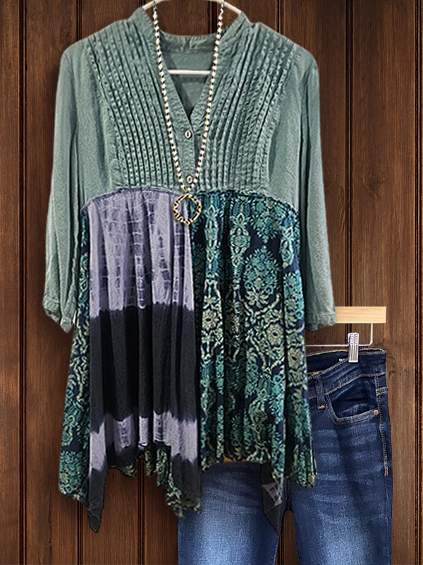 Ethnic Print Tie-Dye Patchwork Top