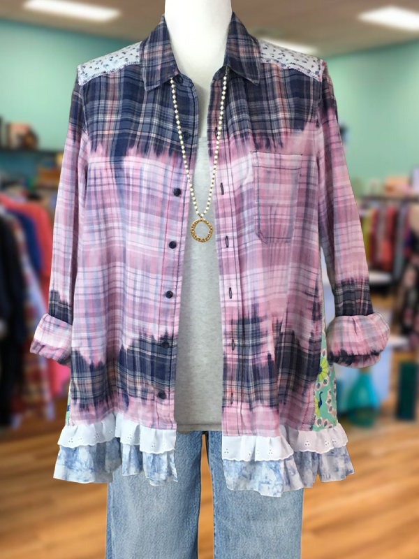Vintage Gradient Check Lace Shirt