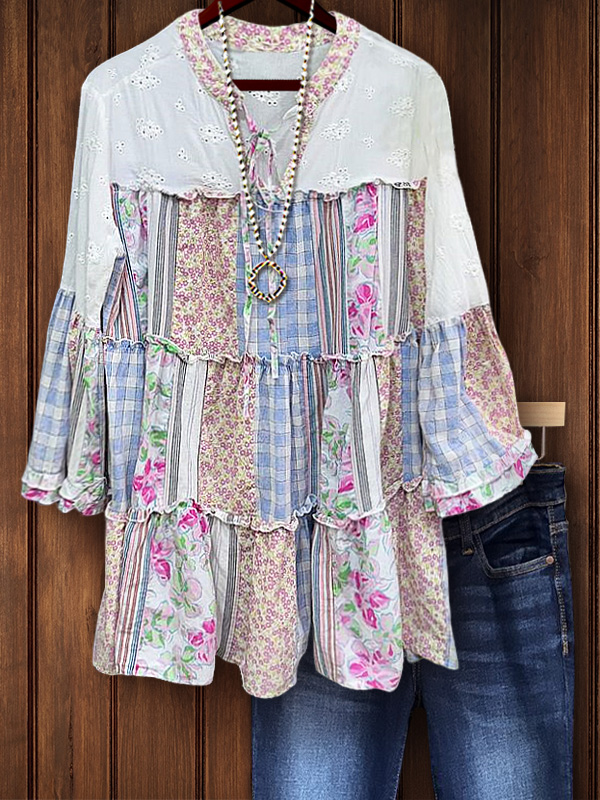 Elegant Floral Pattern Drawstring Top